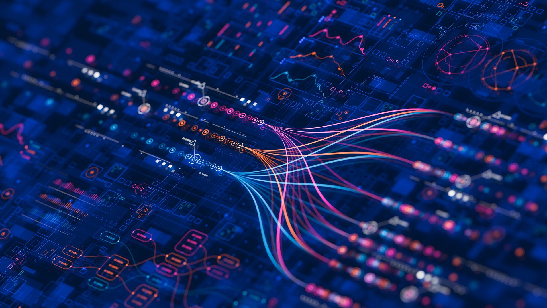 Big Data Technology Data Science Analysing Artificial Intelligence Generative Ai Deep Learning Machine Learning Algorithm Neural Flow Network Analytics Innovation Abstract Futuristic. 3d Rendering..
